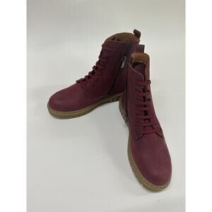 BIZA JENNY Burgundy Boots Womens EU 38 US 7.5 Red Zipper Faux Lace Up Combat